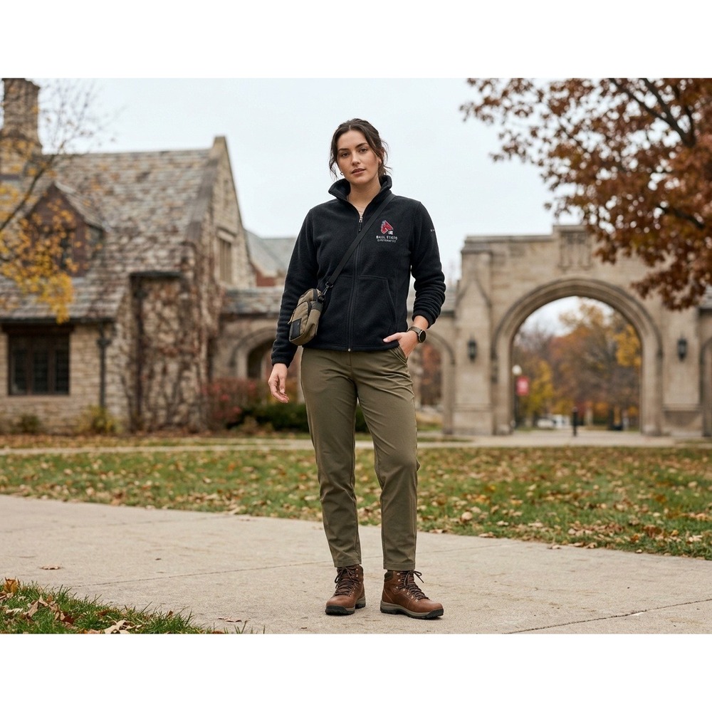 Columbia Fleece Hoodie Women XL Black Ball State University Full Zip Collegiate